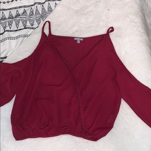 Women’s maroon Charlotte Russe sheer top
